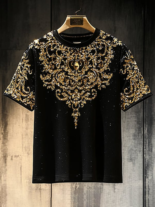 Men's Business European Pattern Sequin Print Short Sleeve T-shirt
