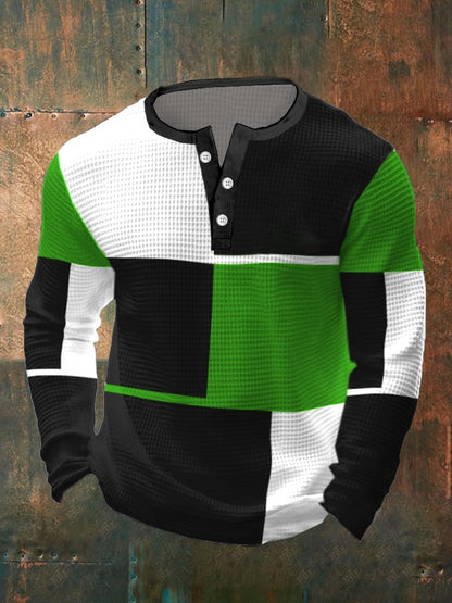 Men's Casual Contrast Waffle Henley
