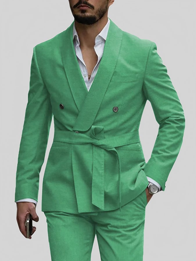 Casual Business Banquet Solid Belt Suit Dress Pants Two Piece Set