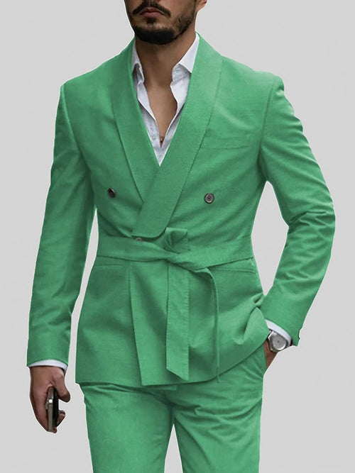 Casual Business Banquet Solid Belt Suit Dress Pants Two Piece Set