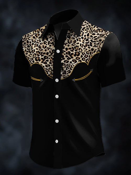 Men's Retro Western Contrast Print Short Sleeve Casual Shirt