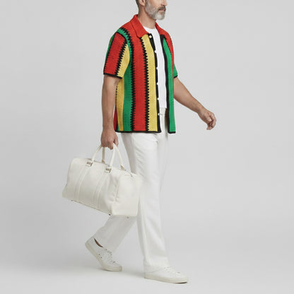 Men's Casual Colorblock Striped Hollow Out Button-Up Short Sleeve Shirt