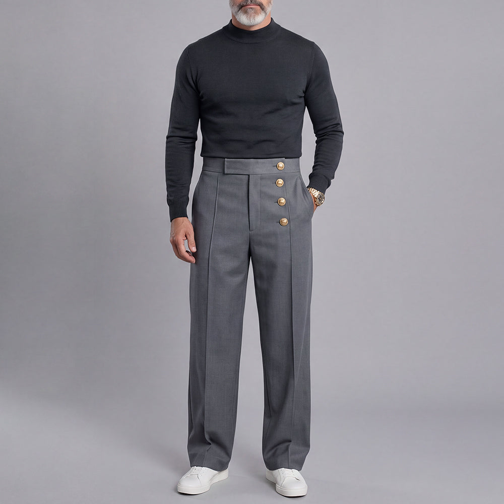 Men's Loose-Fit, High-Waisted, Wide-Leg, Single-Breasted Dress Pants