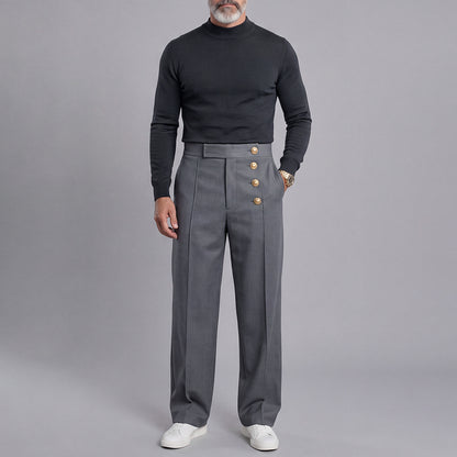 Men's Loose-Fit, High-Waisted, Wide-Leg, Single-Breasted Dress Pants