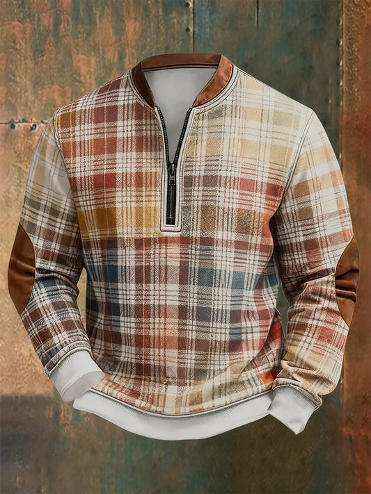 Men's Retro Bauhaus Geometric Style Print Quarter Zip Sweatshirt
