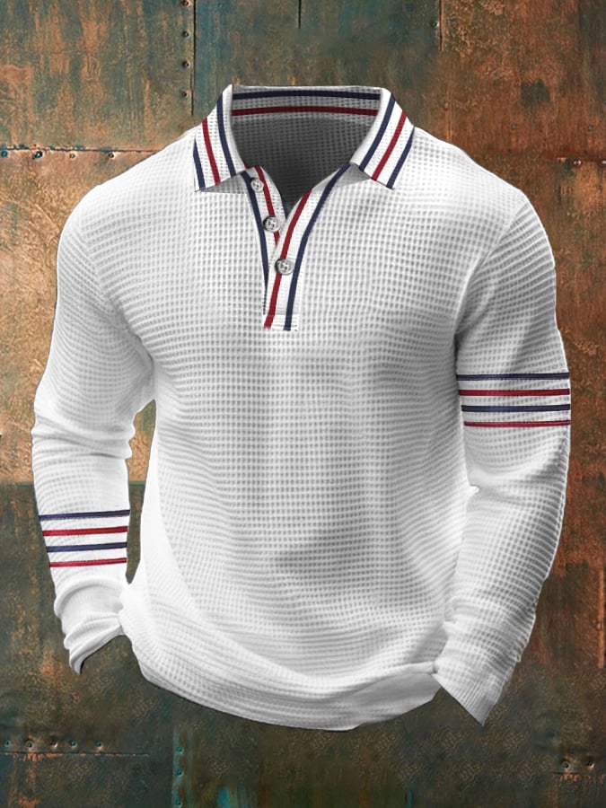 Men's Casual Contrast Waffle Polo