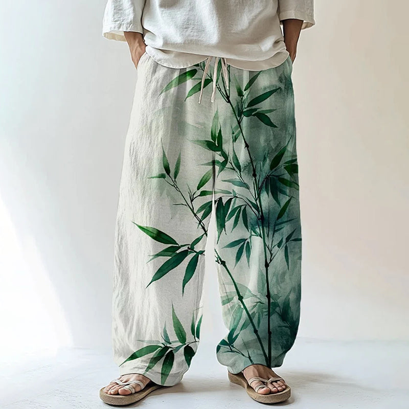 Men's Ink Art Bamboo Print Casual Pants