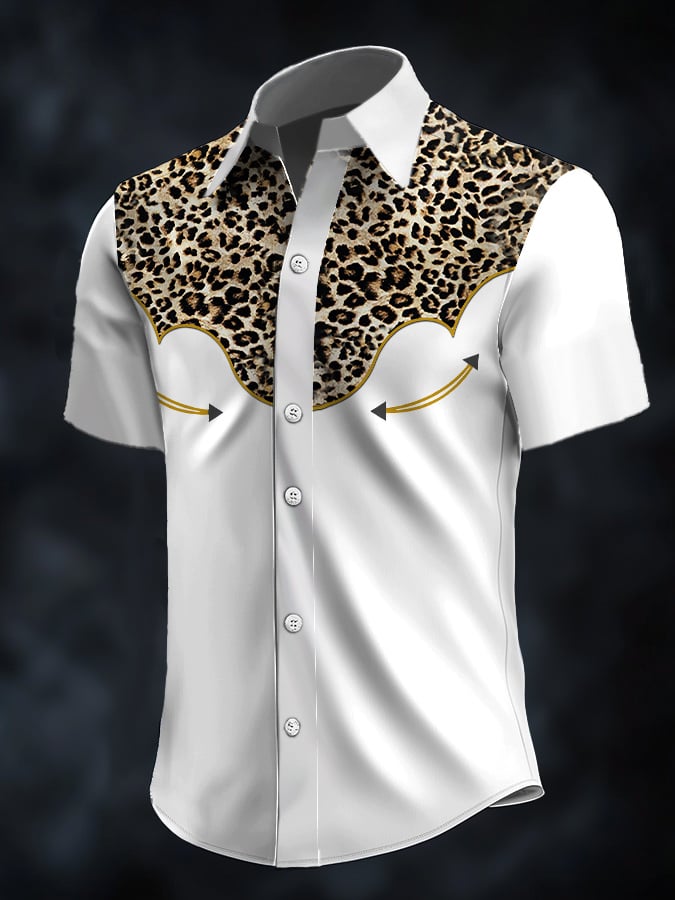 Men's Retro Western Contrast Print Short Sleeve Casual Shirt
