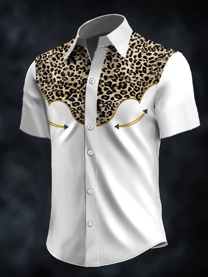 Men's Retro Western Contrast Print Short Sleeve Casual Shirt