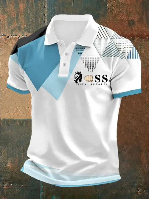 Men's Retro Letter Print Casual Polo Shirt