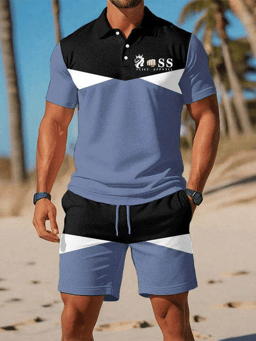 Men's Retro Letter Design Casual Business Short Sleeve Polo Shirt Suit
