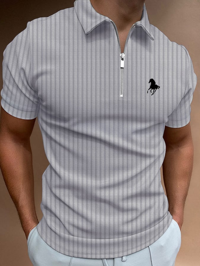 Men's Horse Print Casual Polo Shirt