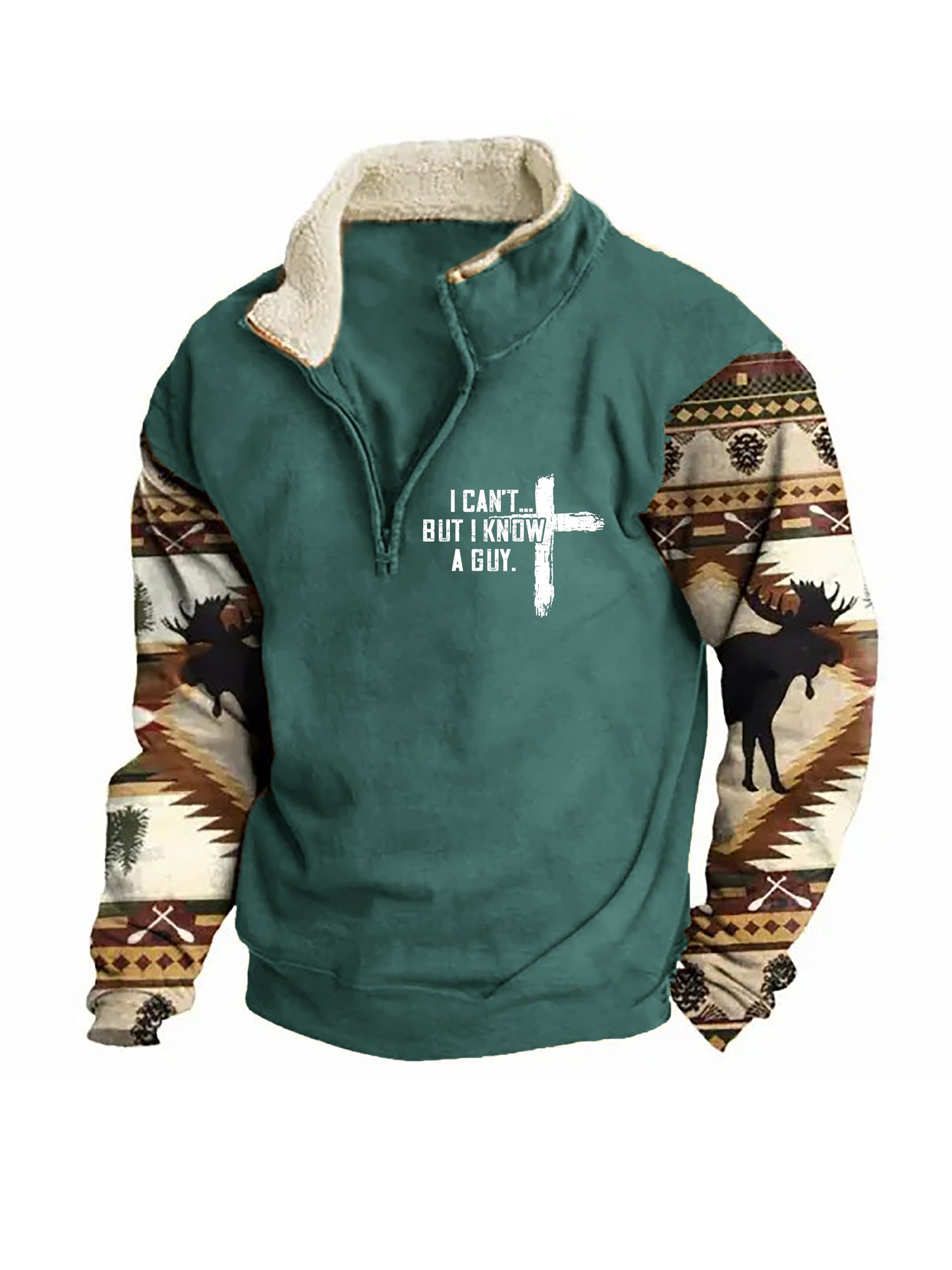 Men's I Can't But I Know A Guy Zip Colorblock Stand Collar Sweatshirt