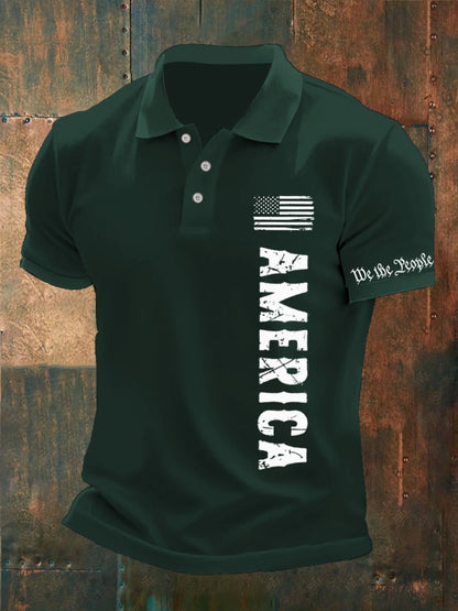 Men'S American Flag Print Polo Shirt