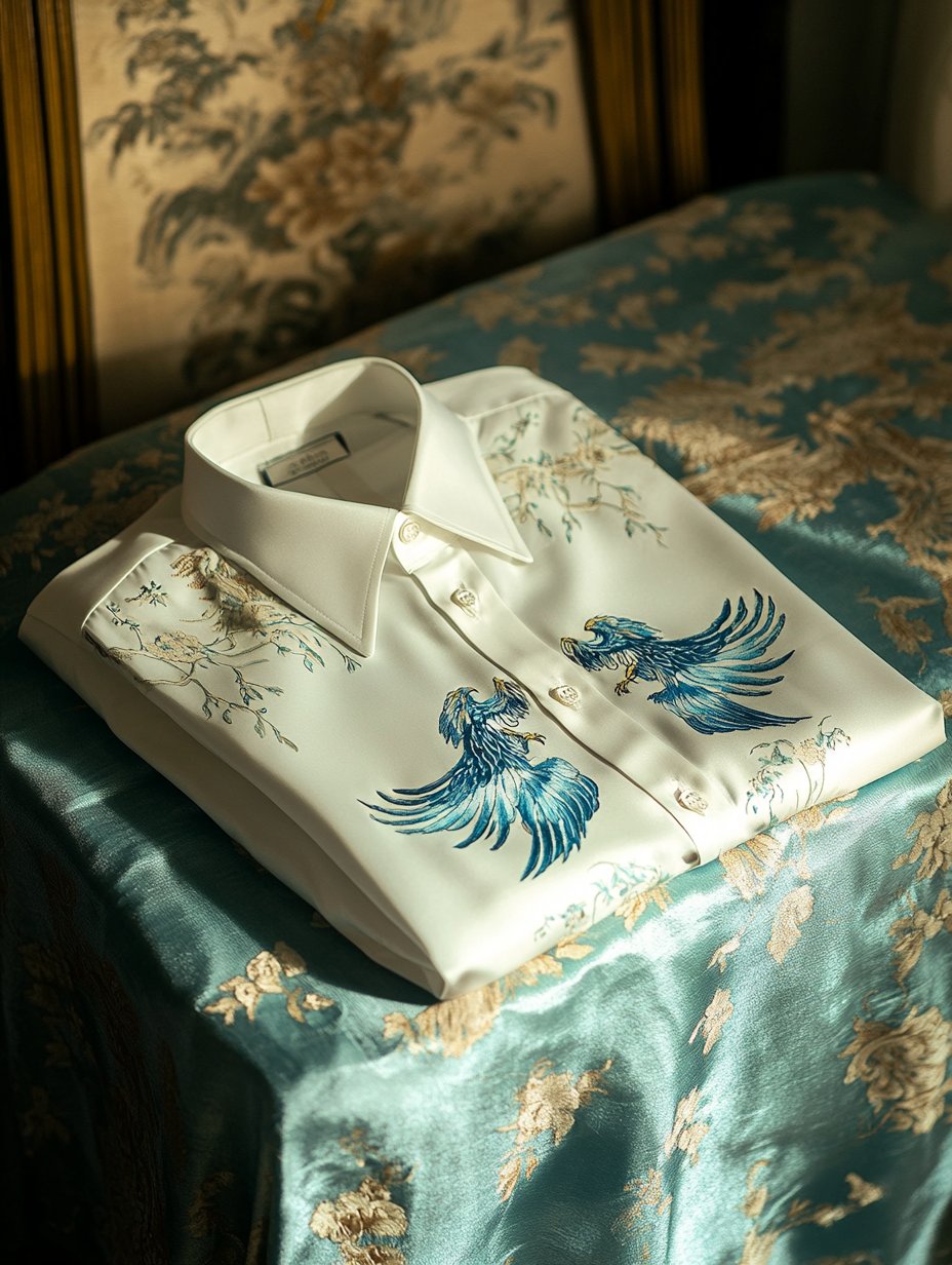 Men's Business Casual Floral Eagle Lapel Short Sleeve Shirt