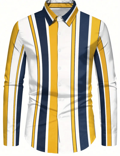 Men's Stripe Print Business Long Sleeve Shirt