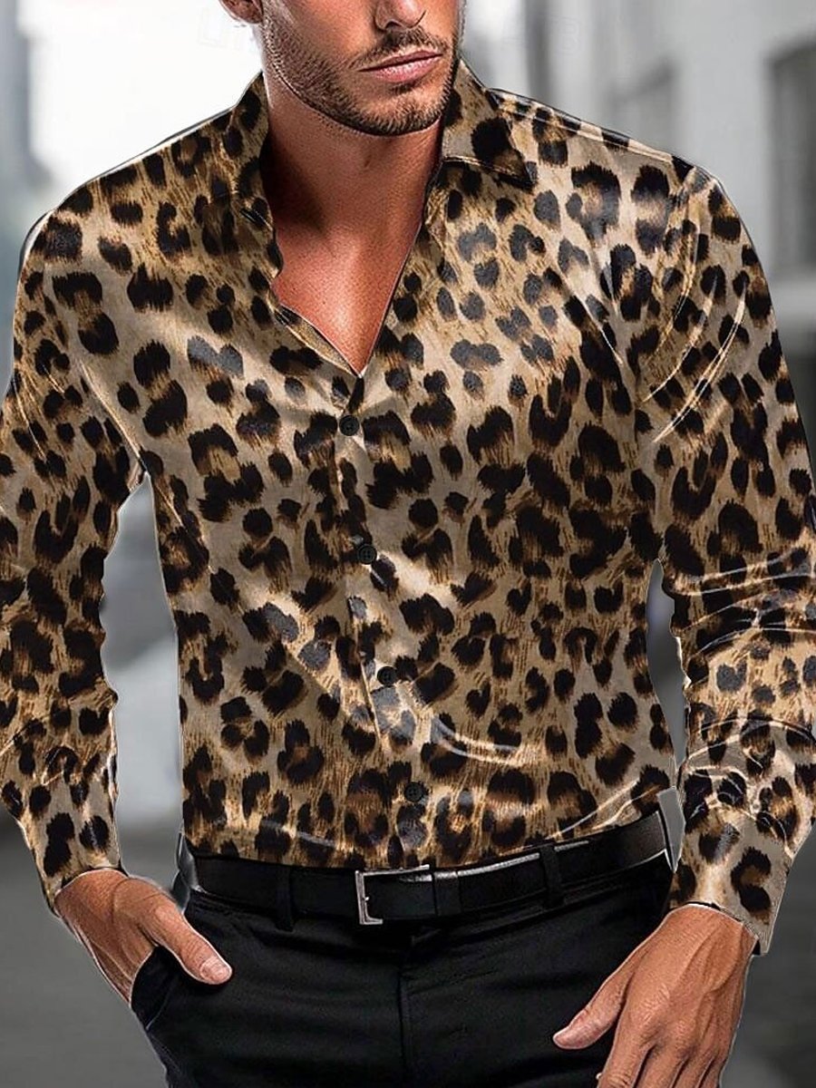 Men's Leopard Print Casual Long-Sleeved Shirt