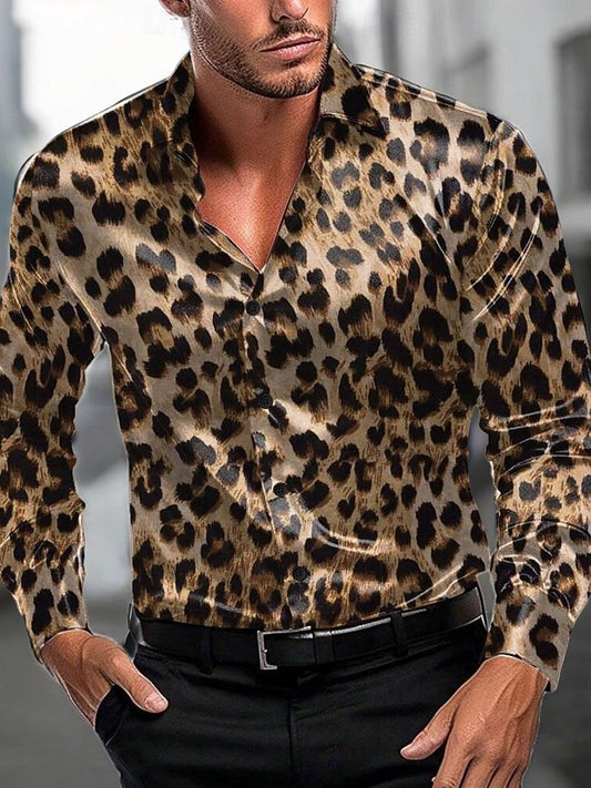 Men's Leopard Print Casual Long-Sleeved Shirt