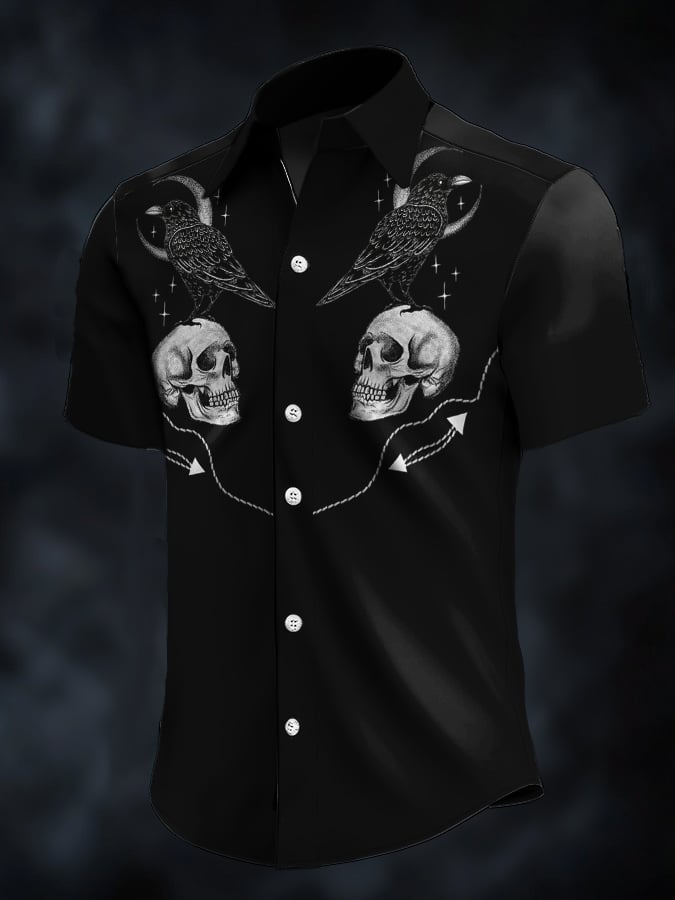 Men's Retro Western Contrast Print Short Sleeve Casual Shirt