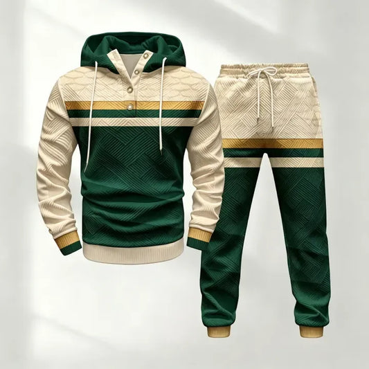 Men's Half-Button-Down Hooded Long-Sleeve Top and Pants Set
