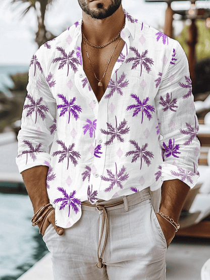 Men's Palm Tree Printed Holiday Shirt