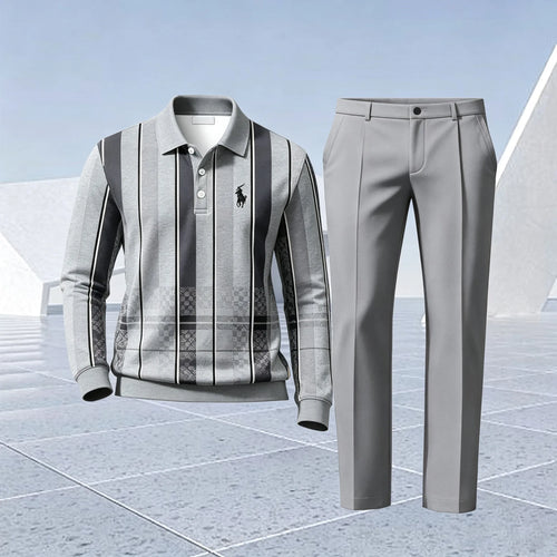 Men's Printed Polo Shirt and Pants Set