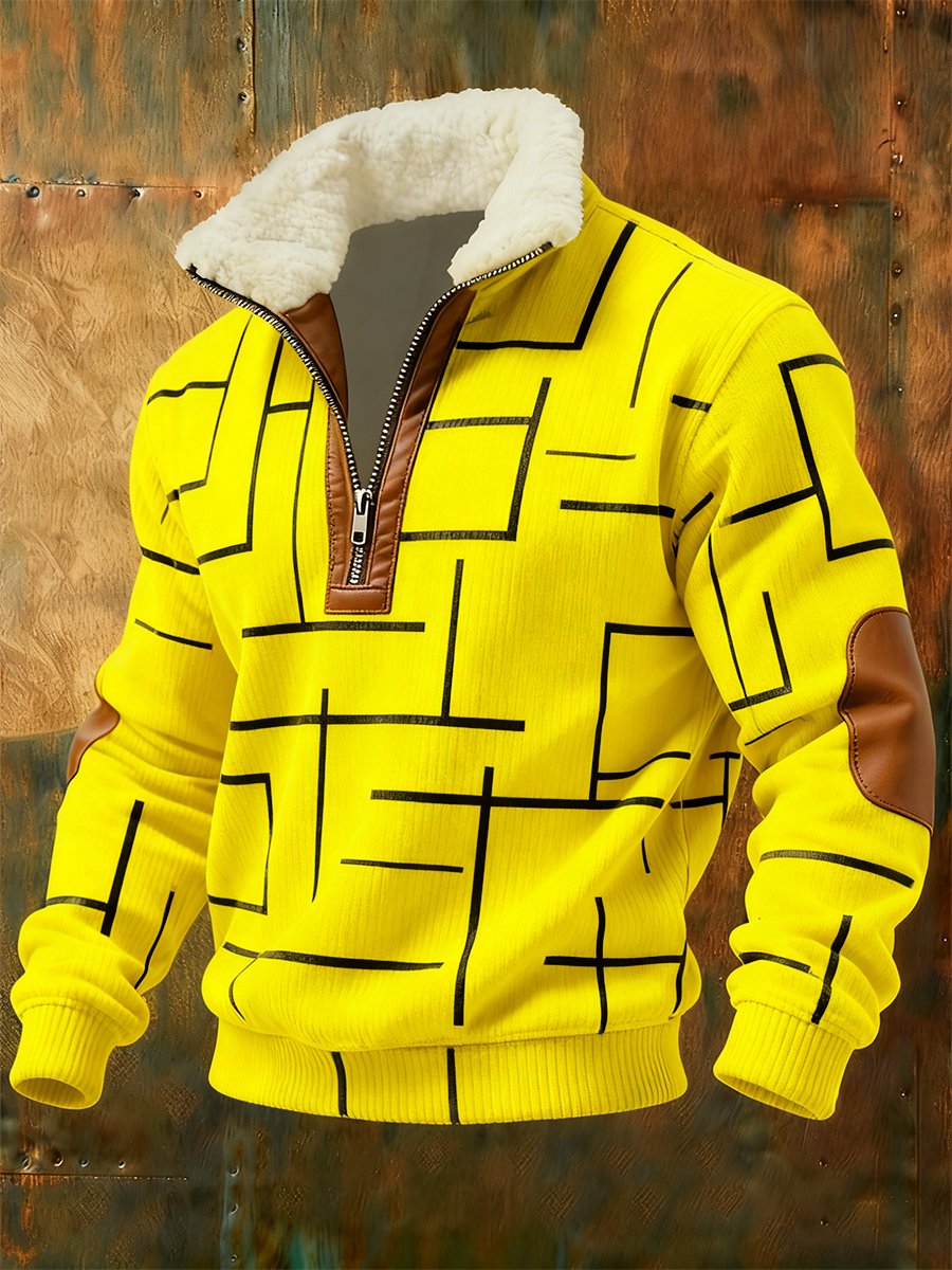 Men's Retro Geometric Quarter Zip Fleece Neck Sweatshirt
