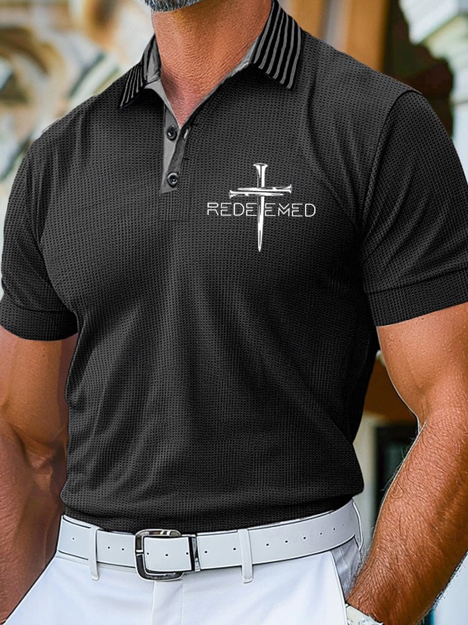 Men's Retro Faith Design Printed Comfortable And Breathable Casual Polo Shirt