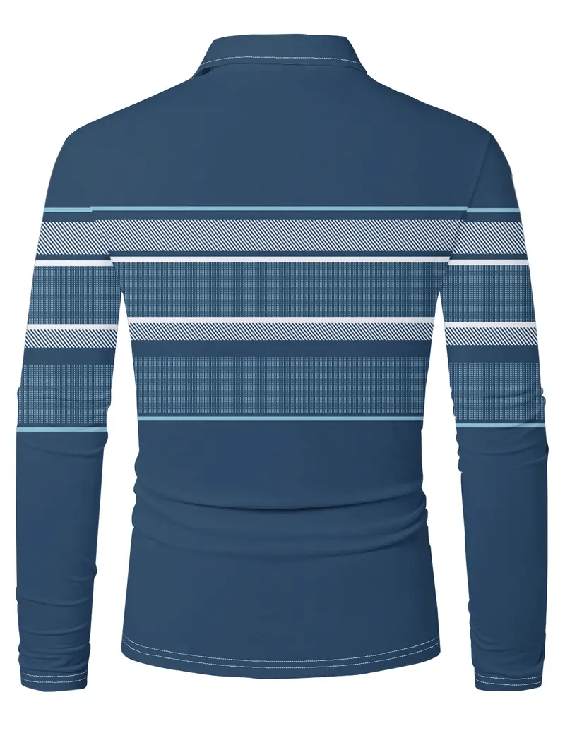 Men's Business Casual Striped Button-Down Polo