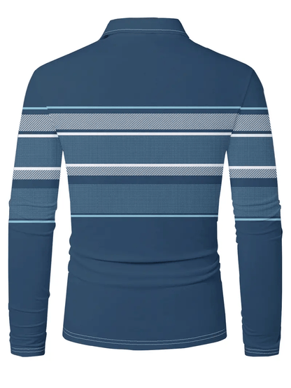 Men's Business Casual Striped Button-Down Polo