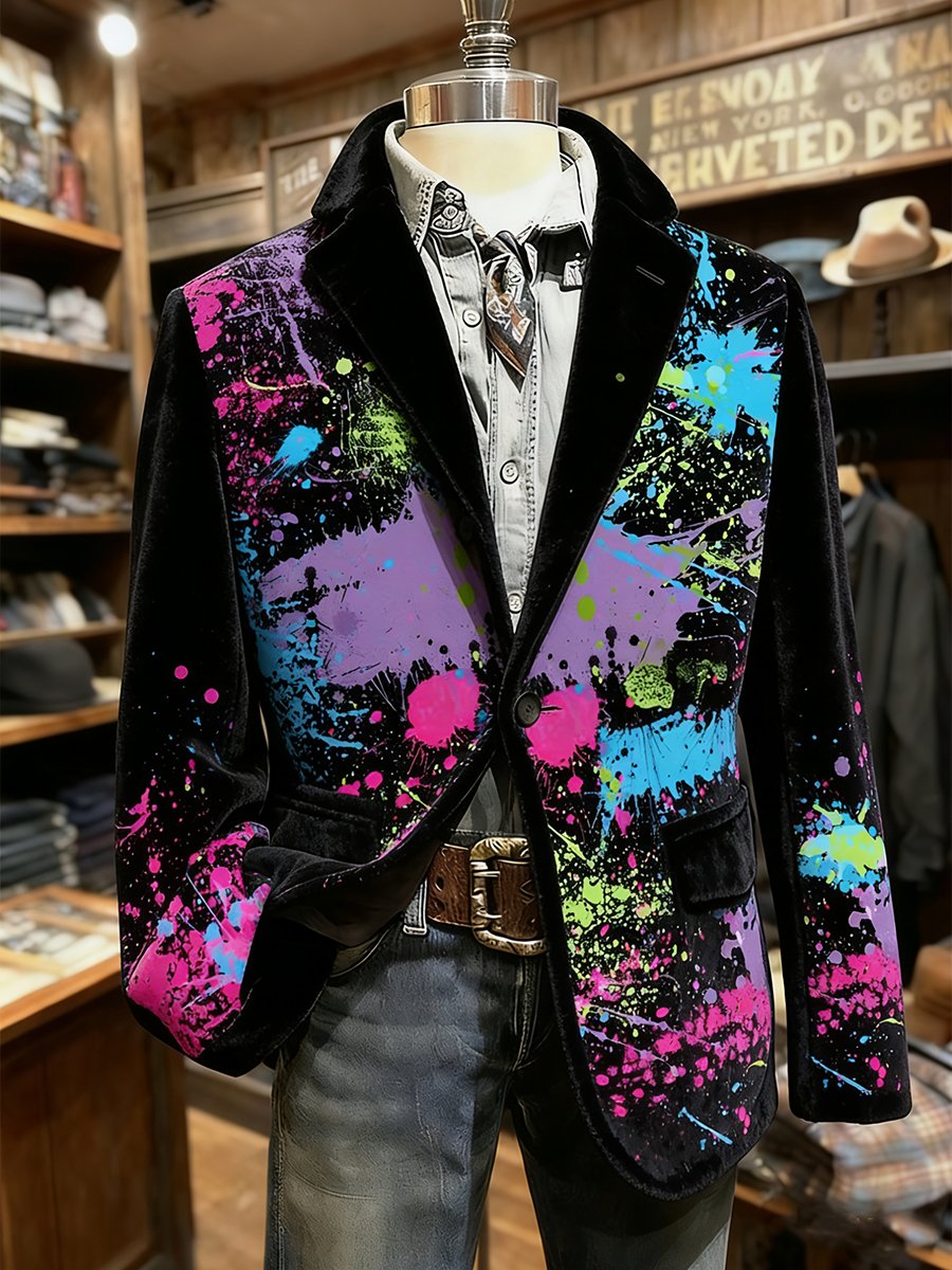 Men's Art Graffiti Print Flannel Lapel Casual Jacket