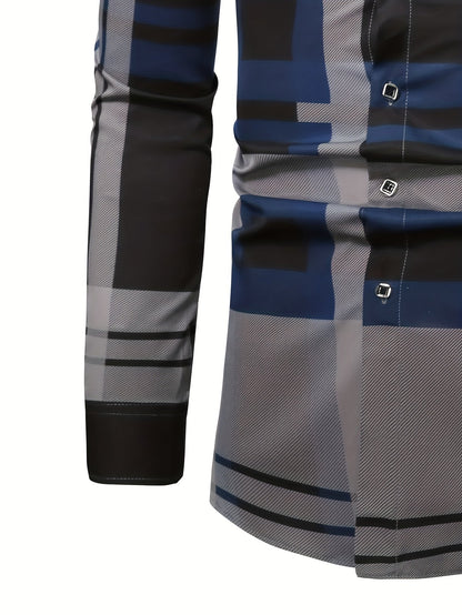 Men's Street Style Business Plaid Casual Printed Long Sleeve Shirt