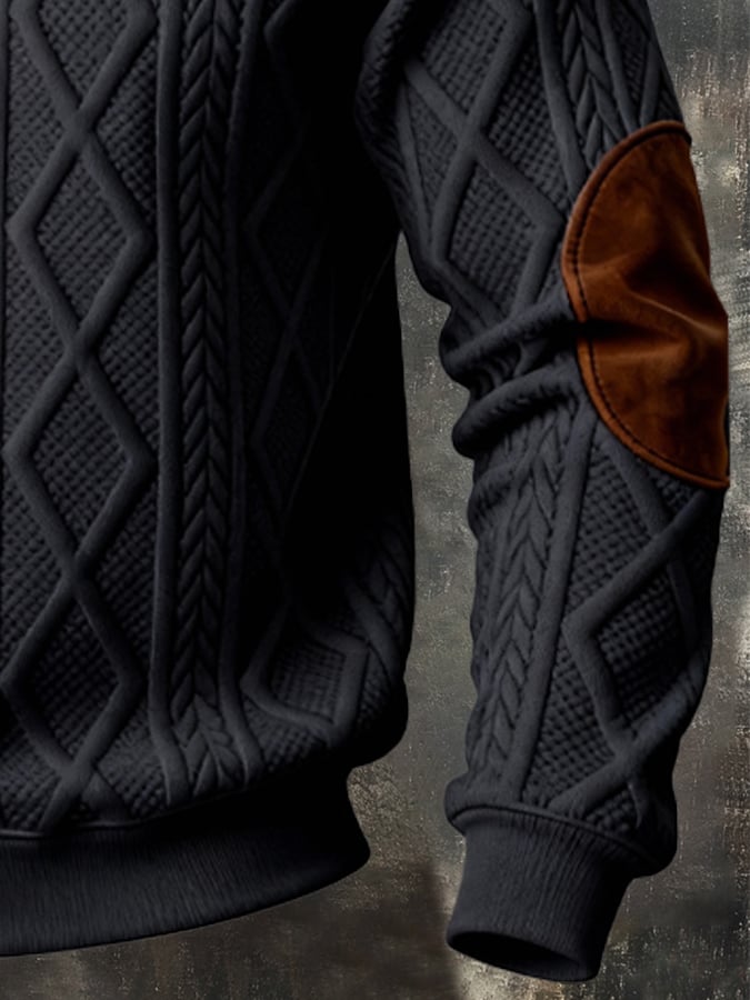 Men's Retro Jacquard Textured Patchwork Comfortable Color-Blocked Zip-Up Sweatshirt