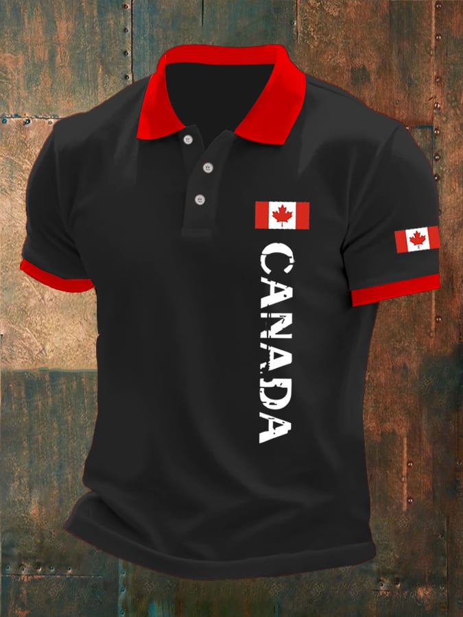 Men's Canadian Flag Print Polo Shirt