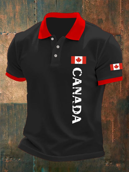 Men's Canadian Flag Print Polo Shirt