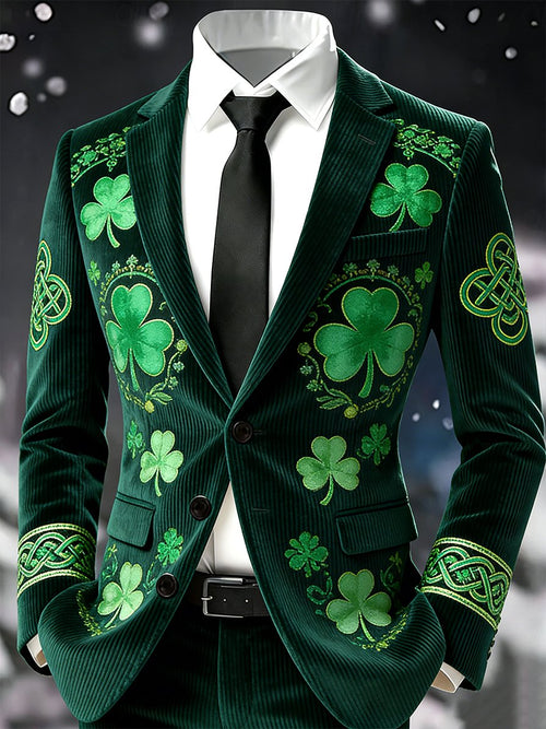 Men's Vintage Lucky Clover St. Patrick's Day Party Corduroy Suit Jacket
