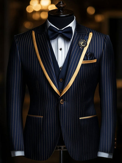 Men'S Casual Classic Business Striped Long-Sleeved Suit