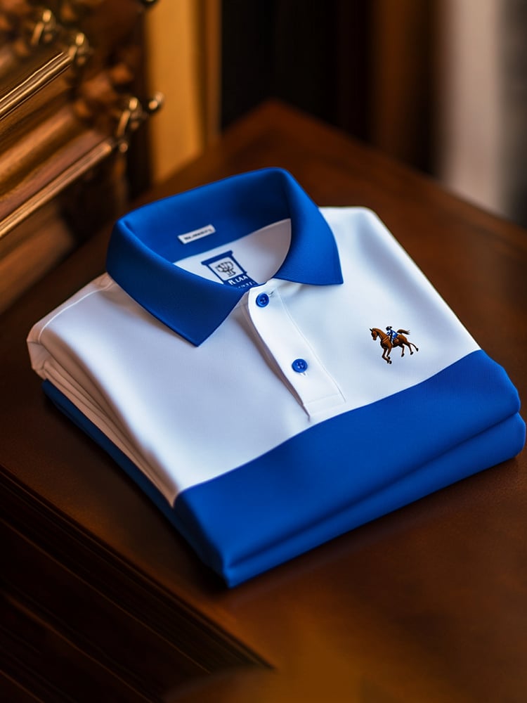 Men's Classic Business Check Logo Button Short Sleeve Polo Shirt