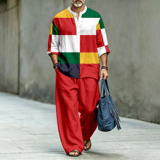 Men's Stand-Collar Polo Shirt and Long Pants Two-Piece Suit Set