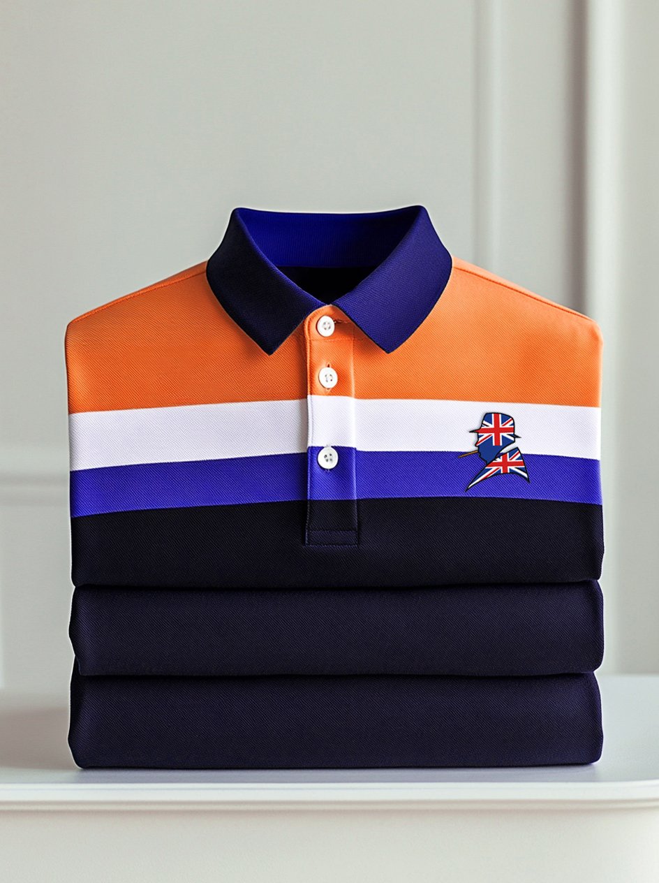 Men's Business Union Jack Casual Button Short Sleeve Polo Shirt