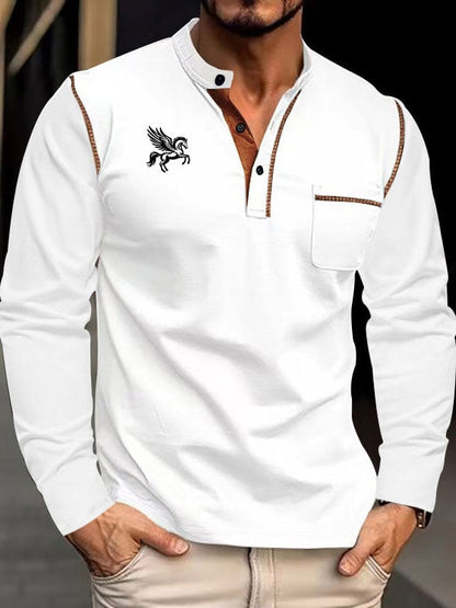 Men's Business Stripe Logo Button-Down Short Sleeve Polo Shirt