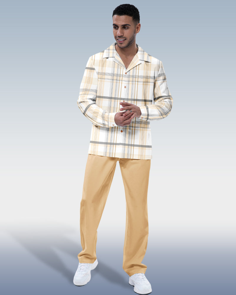 Suitmens Men's Yellow Plaid Long Sleeve Hiking Suit