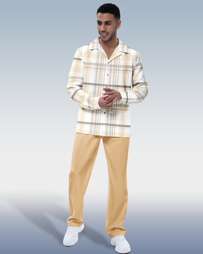 Suitmens Men's Yellow Plaid Long Sleeve Hiking Suit