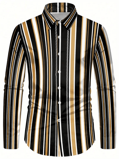 Men's Stripe Print Business Long Sleeve Shirt