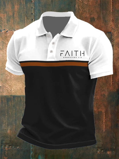 Men's Faith Printed Button Design Polo Shirt