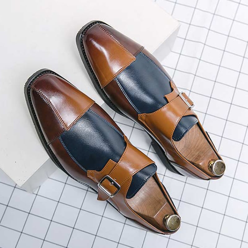 Men'S Patchwork Retro Punk Casual Single Monk Shoes