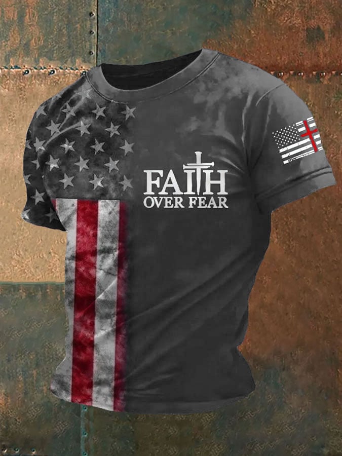 Men's Vintage Flag Faith Print T-Shirt