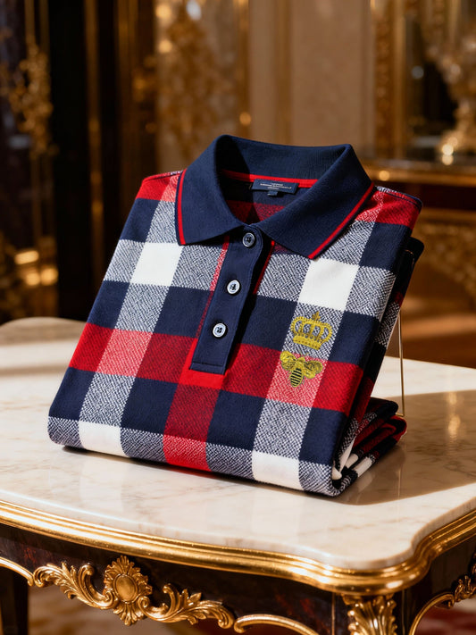 Men's Retro Business Logo Print Long Sleeve Polo Shirt