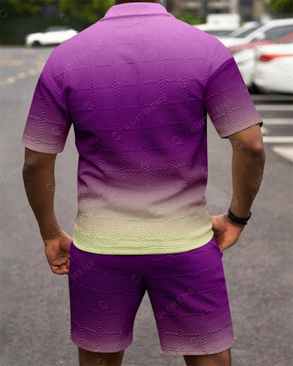 Men's Simple Textured Summer Polo Shirt Set 252