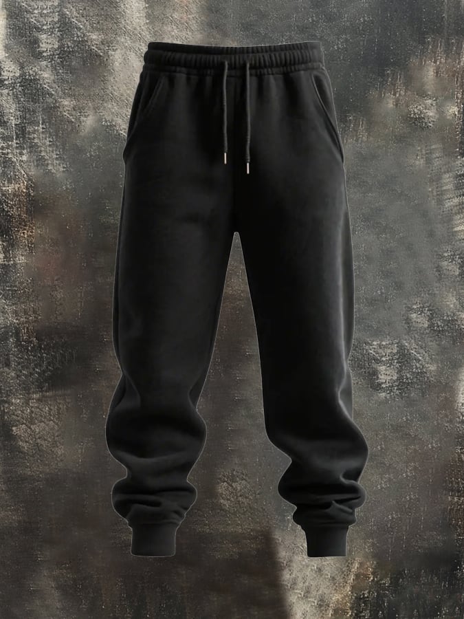 Men's Retro Stitching Contrast Color Hooded Casual Sweatshirt Suit